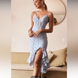 Talk About Me High Low Hem Circle Trim Midi Dress Baby Blue M